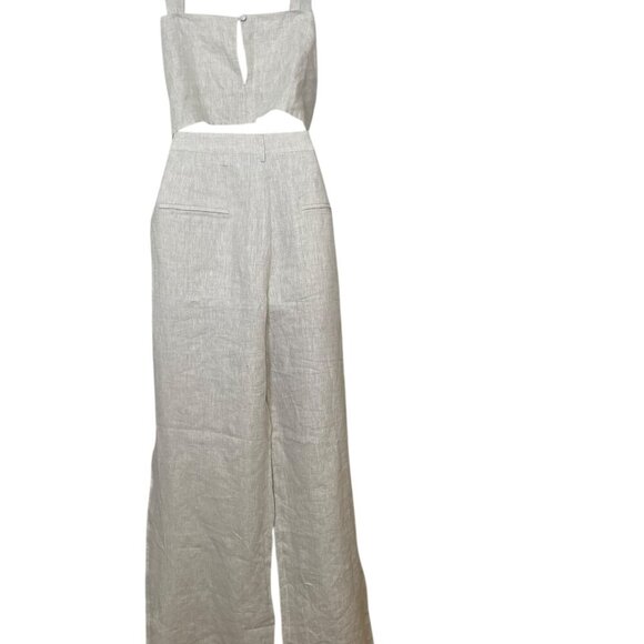 Reformation Olivia Linen Two Piece Set Size 12 NWT Oatmeal Crop Top & High Waist - Picture 3 of 11